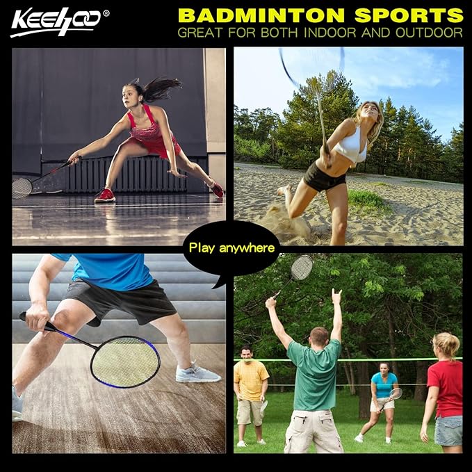 KH Badminton Rackets Set of 2 4 6 for Adults Kids,Beach Lawn Backyard Game Outdoor Sports,Racquets,Shuttlecocks & Carry Bag Included