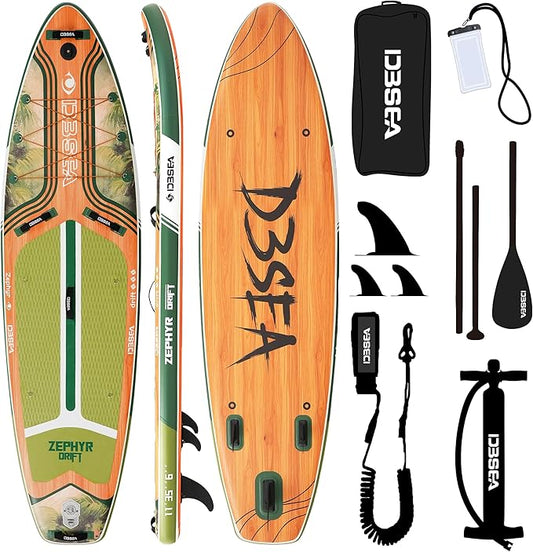 11 ft Extra Wide Inflatable Paddle Board with Accessories, Stand Up Paddleboard for 2 Person, All Around SUP Board for Adults, Fishing, Yoga