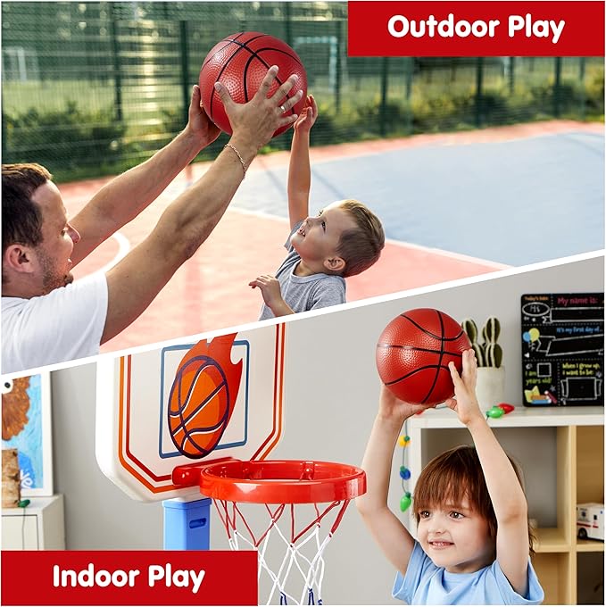 JOYIN Toddler Basketball Hoop Indoor, Adjustable Basketball Goal for Kids with 4 Balls, Game Toys for Playroom Pool Outdoor, Birthday Gift for Baby Boys Girls Age 1 2 3 4 - Air Pump Included