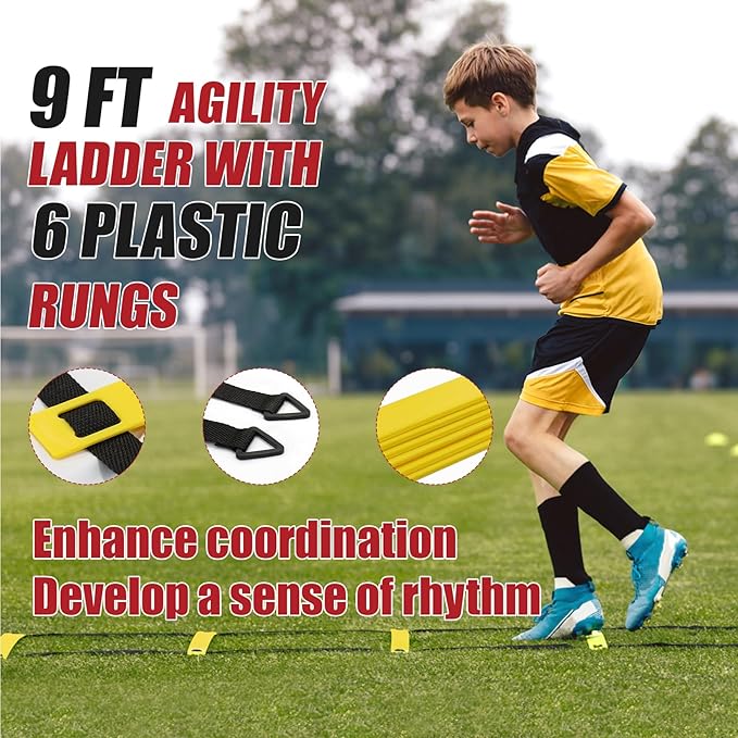 Soccer Goal,Soccer Net,Soccer Goals for Backyard,with Bow Frame,Collapsible Metal Base and Agility Ladder