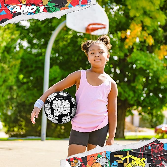 AND1 Toss Up Basketball : Youth Sized Rubber Streetball for Indoor and Outdoor Use, Deep Channel Construction and Durability, Includes 10” Pump