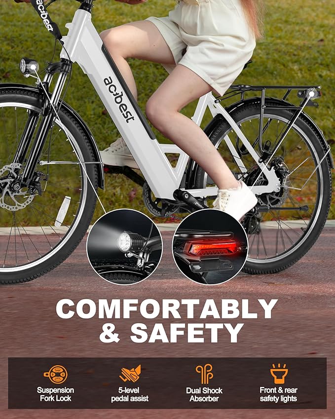 Cores Electric Bike for Adults, 26" Electric Commuter Bike with 1200W Peak Motor, 28MPH 70 Miles Max, 48V 576Wh Removable Battery, 7-Speed City Cruiser Mountain E Bike for Commuting