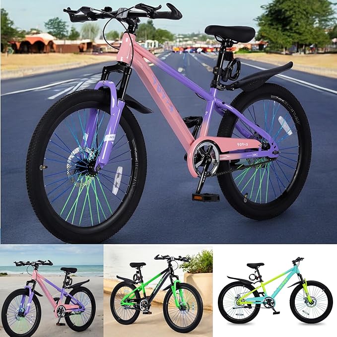 20'' Kids Mountain Bike for 7-10 Years Old Boys Girls, Kids Retro Cruiser Bike Hybrid Kids Bike Carbon Steel/Lightweight Aluminum Frame, Kids' Bicycles for Boys Girls Beginner Level Riders