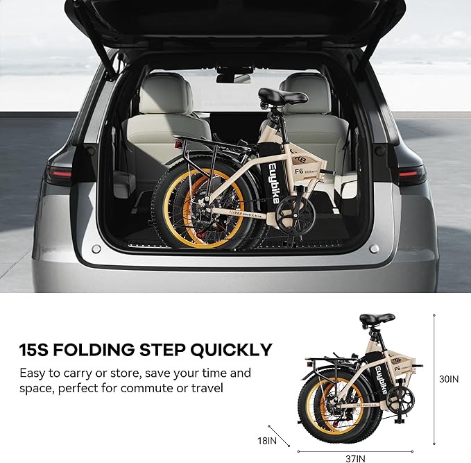 Foldable Electric Bike for Adults, 30+MPH, 48V 20Ah Removable Battery up to 80Miles, 20" Fat Tire Peak 1000W Motor Dirt Ebike Adult Electric Bicycle for City Commute Beach Mountain Adventurous E Bike