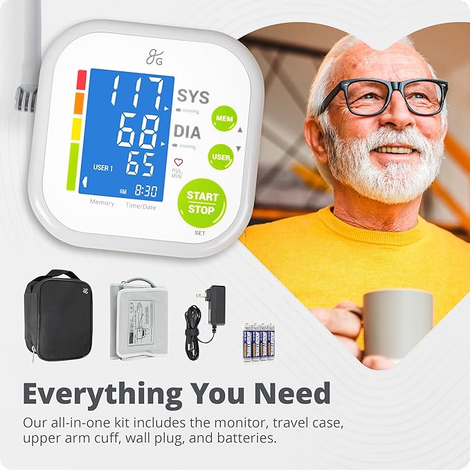 Greater Goods Blood Pressure Monitor - Complete BP Machine Kit with Wall Adapter and Premium Comfort Cuff, Designed in St. Louis