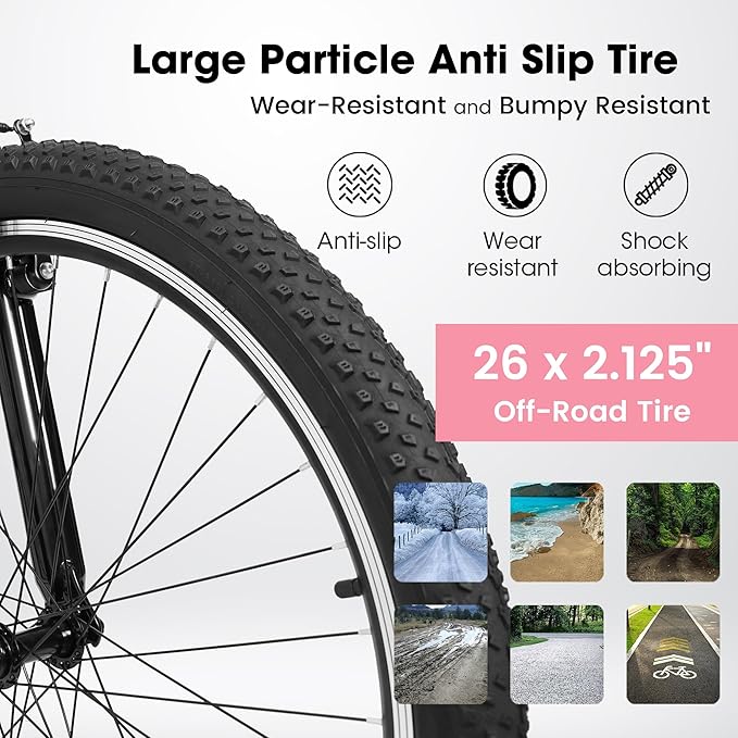 24 26 Inch Women Girls Mountain Bike, Disc/V Brakes 21 Speeds Women Bike, Sturdy Steel Frame and Suspension Fork, Stylish Adult and Teens Bicycle for Urban Trail Snow Commuter