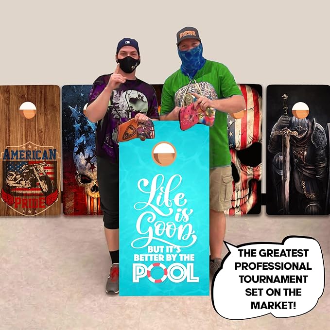 CornholeGamesUSA Pro Cornhole Boards Set | Made in USA | 3/4 Baltic Birch | No Bounce | Triple Thick Legs | Two Brace & Handles, Tournament 2x4 Regulation Set with Score Tower & Cornhole Bags