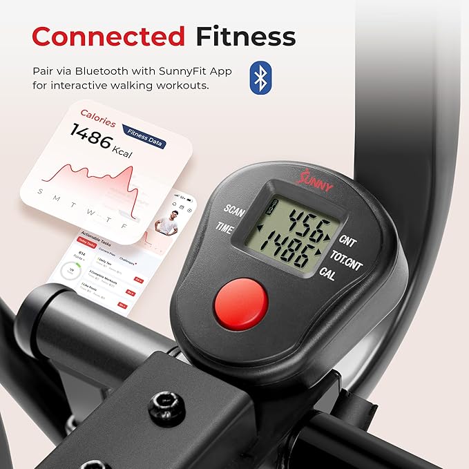 Sunny Health & Fitness Smart Air Walk Elliptical, Foldable Machine w/ 30-INCH Stride, Cardio Cross Trainer Glider for Home Exercise, Free SunnyFit App Bluetooth Link, Optional Adjustable Resistance