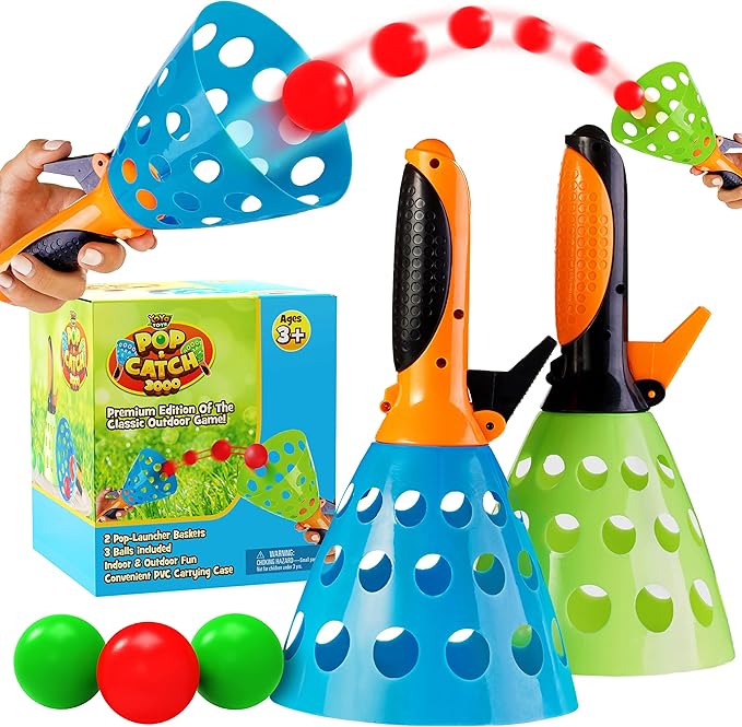 YoYa Toys Pop and Catch Ball Game - Indoor Outdoor Kids Play Activities, Pop-Pass-Catch Games for Camping, Beach Sport, Backyard, Pool - 2 Launcher Baskets, Ages 3 4 5 6 7 8 9 Year Old Boys Girls Gift