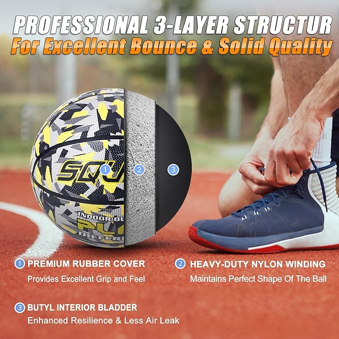 SQUAD Colored Camo Outdoor Basketball - High-Performance Rubber Basketball, Official Regulation Size 7 (29.5''), Includes Pump and Mesh Bag