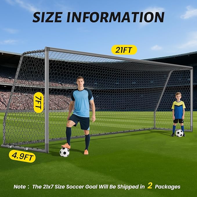 NAIZEA Soccer Goal - 12x6FT/16x7FT/10x6FT/8x6FT/6x4FT Soccer Goals for Backyard - Metal Soccer Goals for Youth Adult - Multiple Sizes Colors - Perfect for Games Indoor Outdoor Practice