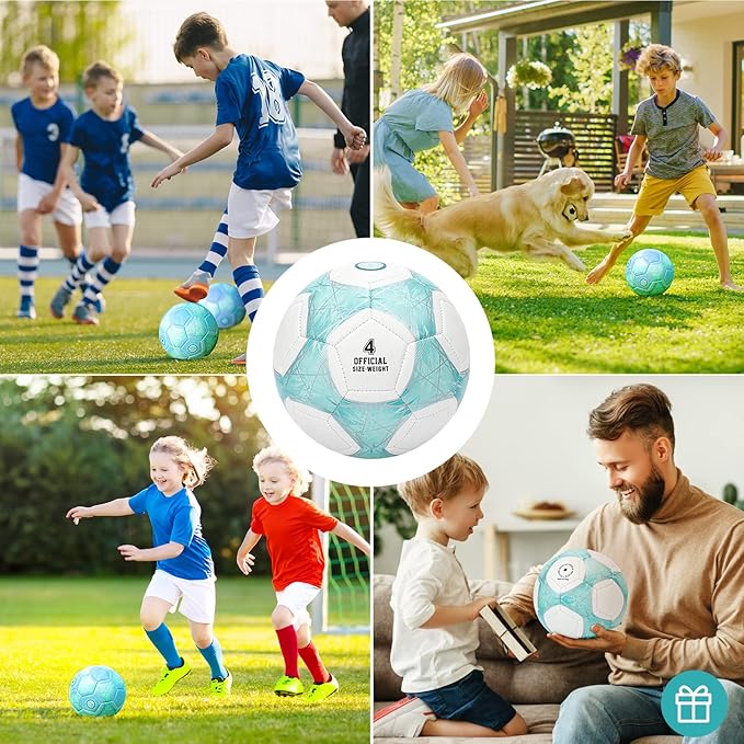 STEEFAN Teal/Blue/Pink Soccer Ball Size 4 for Kids Outdoor Play,Color Change Soccer Official Ball with Needles and Air Pump,Gift Idea for Kid Teen Boy Girl Junior Women,Indoor Outdoor Game Soccer Ball