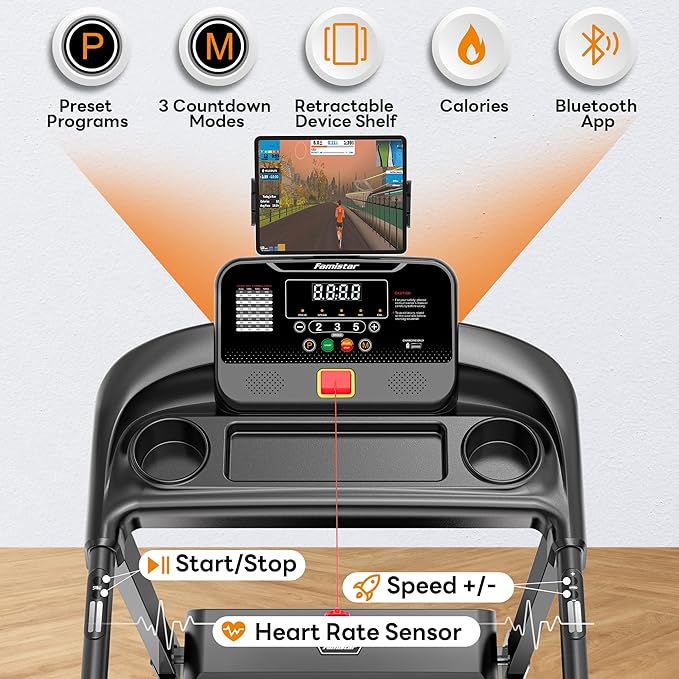 Treadmill with Incline for Home, Folding Treadmill with 400LBS Capacity, 7.5MPH or 10MPH, 16'' or 18'' Wide Belt, 64 Programs, APP Control, Shock Absorption, Home & Office
