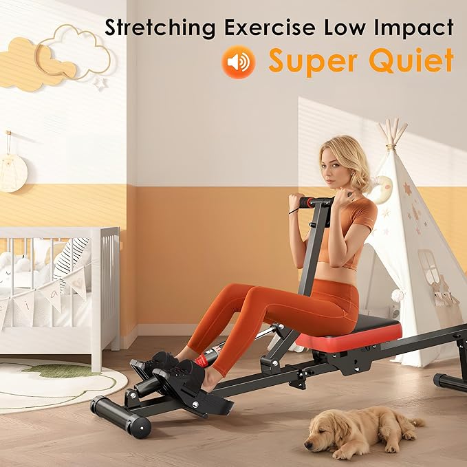soges Rowing Machine for Home,Indoor Exercise Rower Machine with Digital Monitor,12 Levels Adjustable Resistance Portable Rower w/Wheels,400LBS Weight Capacity Gyms Fitness and Cardio Training,Black