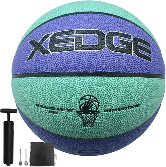 XEDGE Basketball 28.5” Size 6 Indoor Outdoor Leather Basketball Set