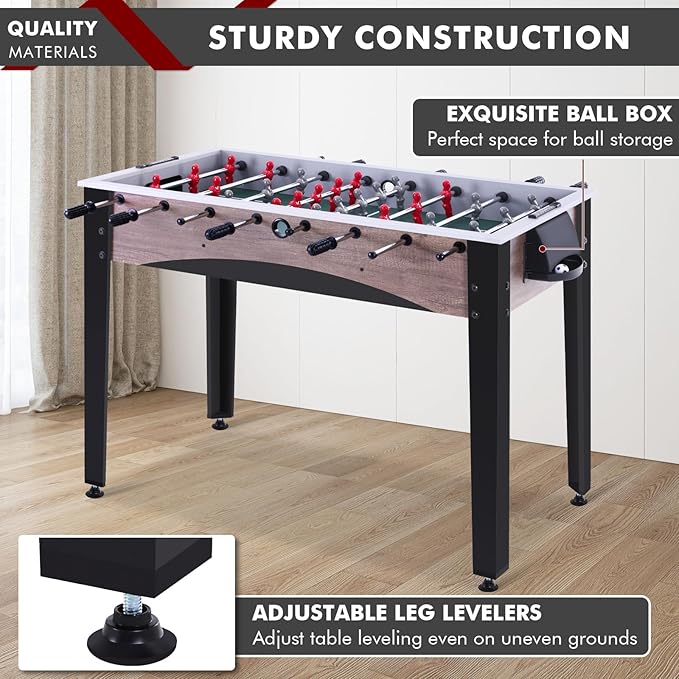 48in Foosball Table, Arcade Table Soccer w/2 Balls for Kids and Adults, Indoor Foosball Table for Home, Game Room w/Wood Grain Finish and Foosball Accessories