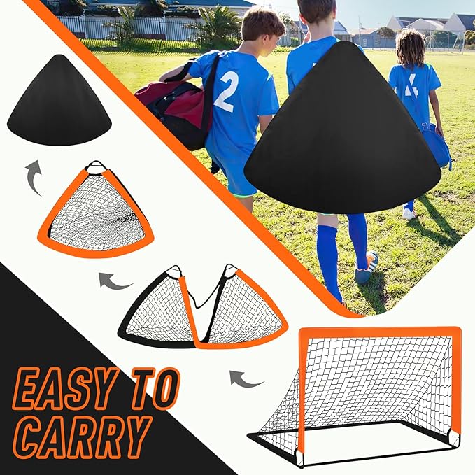 Soccer Goals for Backyard Set, 2 of 4×3 ft Orange Portable Soccer Goal Training Equipment for Games and Training for Backyard for Teens, Comes with Inflator, Soccer Ball, Football Cone