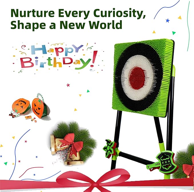 Family Axe Throwing Game for Backyard Fun | Safe Bristle Target Set with 4 Axes & 4 Darts for Kids & Adults | Lightweight & Portable for Carnival, Camping, Party and Indoor/Outdoor Games