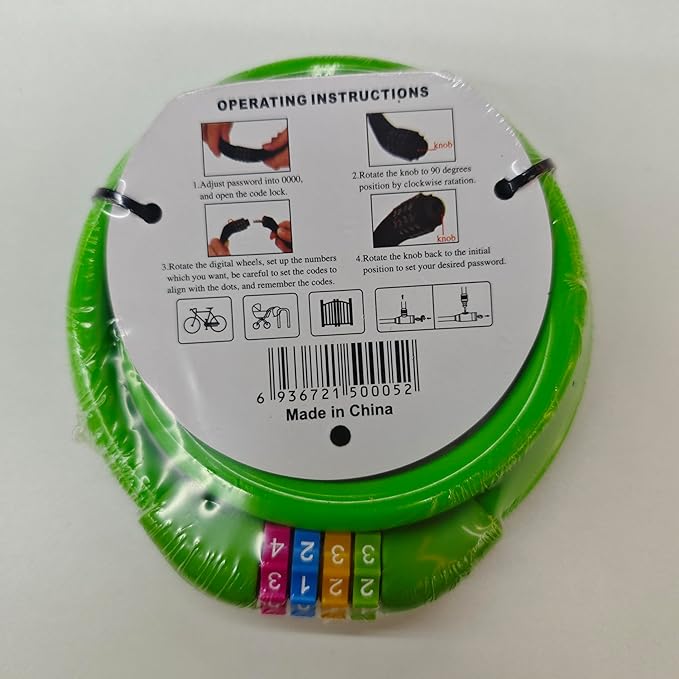 25 Inch Bike Lock Cable, Portable Anti Theft 4 Digits Codes Cable Locks, Resettable Combinations Coiling Bicycle Lock for Bike, Motorbike, Scooter, Skateboard, Gate, Fence (Green)