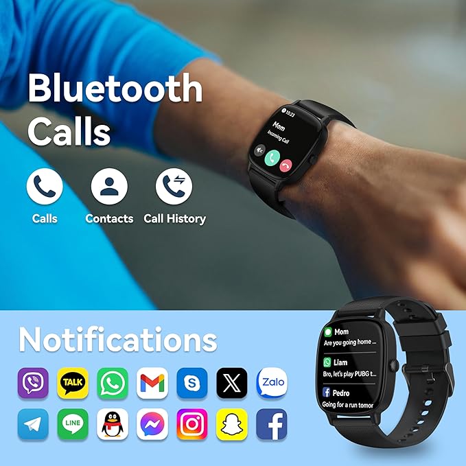 Smart Watches for Men Women (Answer/Make Calls), 1.85" HD Screen IP68 Waterproof, Fitness Tracker for iPhone Android Phones, Heart Rate Sleep SpO2(Blood Oxgen) Monitor 100+ Sports, 2 Straps