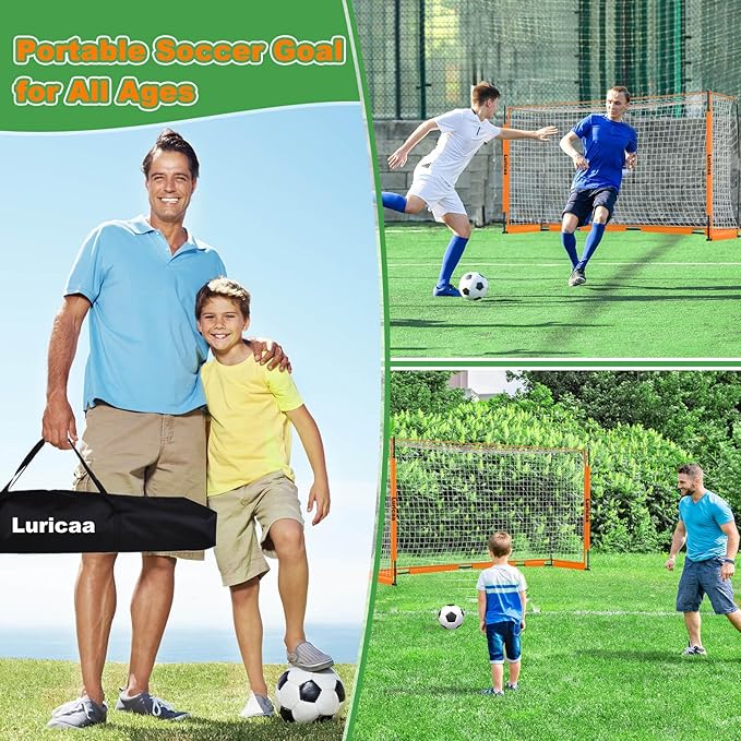 Collapsible Soccer Goal, 12×6 ft /6×4 ft Portable Soccer Goal Net for Backyard, Quick Setup Soccer Goals with 1 Carry Bag, 1 Agility Ladder, 4 Ground Nails,12 Training Cones
