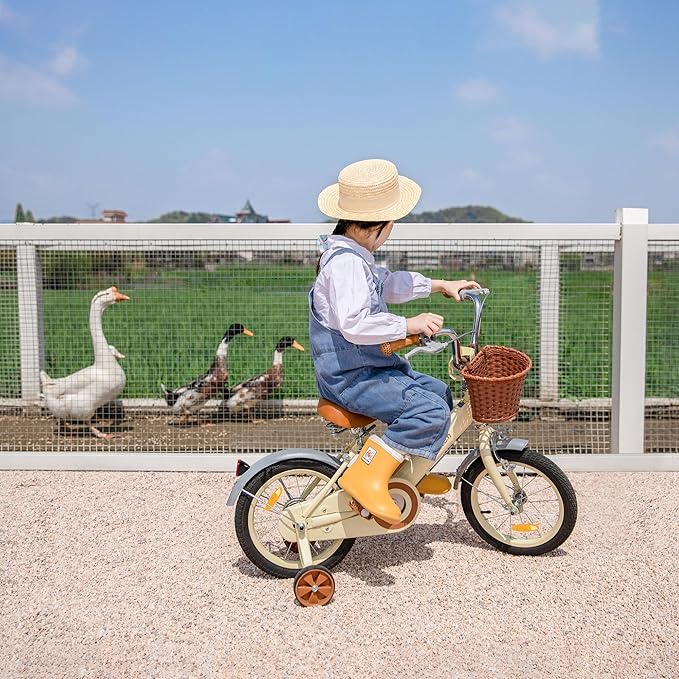 JOYSTAR Vintage Kids Bike with Training Wheels & Basket, 12 14 16 Inch Girls Bike for 2-7 Years Old, Children Bicycles, Multiple Colors