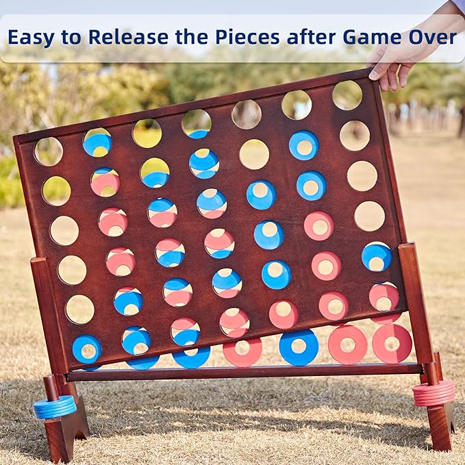 Pointyard Giant Wooden 4 in a Row Vintage 2.8Ft Outdoor Yard Game for Adults Famliy, with 42 Pcs Chips & Durable Carrying Bag, Halloween Christmas Party Game Gifts for Lovers