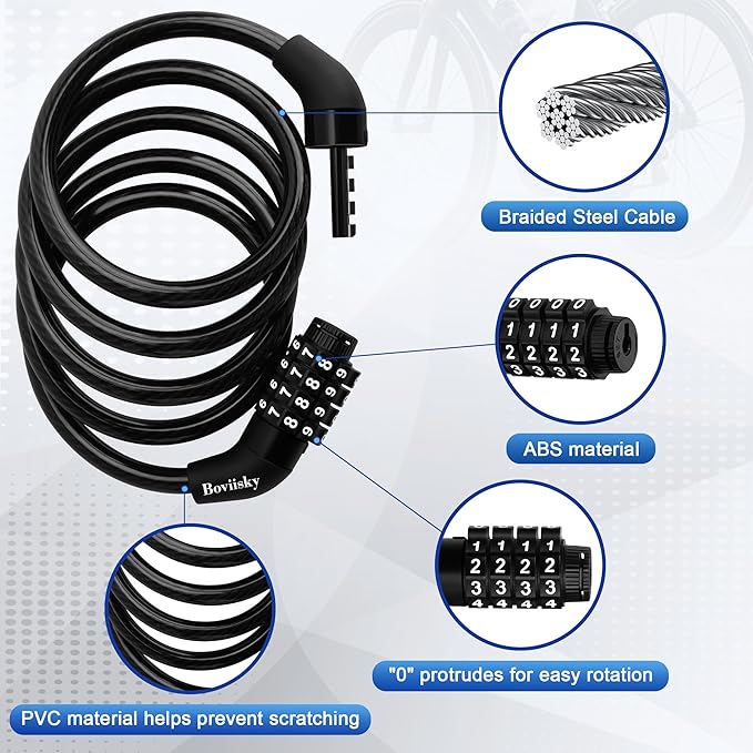 Bike Cable Lock,2Pack,4-Digit,4ft Long Resettable Combination High Security Bicycle Lock for Scooter, Vinyl-Coated Anti-Theft 5/16 in Diameter