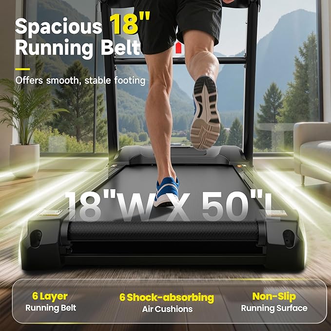 Running Treadmill for Home 400lbs Capacity, 5.1HP Folding Treadmill with 15% Auto Incline, Exercise Machine with Handle, App Scene Simulation, 18" Wide Deck, 0.6-10MPH, Included