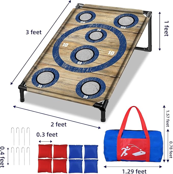 NZQXJXZ Portable Cornhole Board Set 3x2 Ft with 8 Bean Bags Corn Hole Toss Game Cornhole Games for Indoor and Outdoor Parties, Ideal for Kids, Adults, Camping Travel,Parties,Beach, Yard