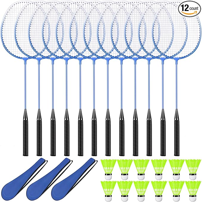 12 Pack Badminton Rackets Set Including Rackets, Nylon Shuttlecocks and Carry Bag for Outdoor Backyard Games Beginners