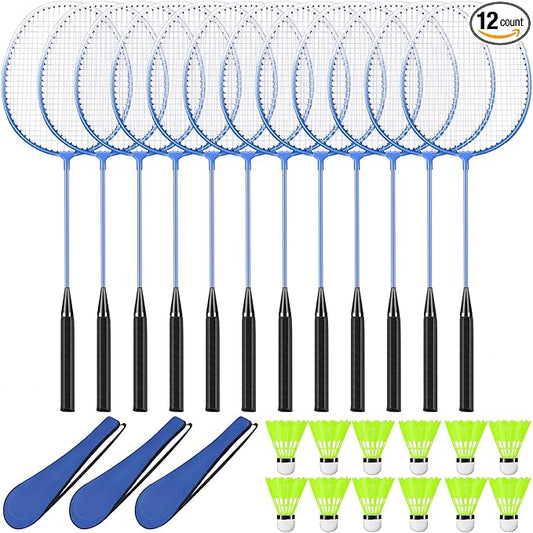 12 Pack Badminton Rackets Set Including Rackets, Nylon Shuttlecocks and Carry Bag for Outdoor Backyard Games Beginners