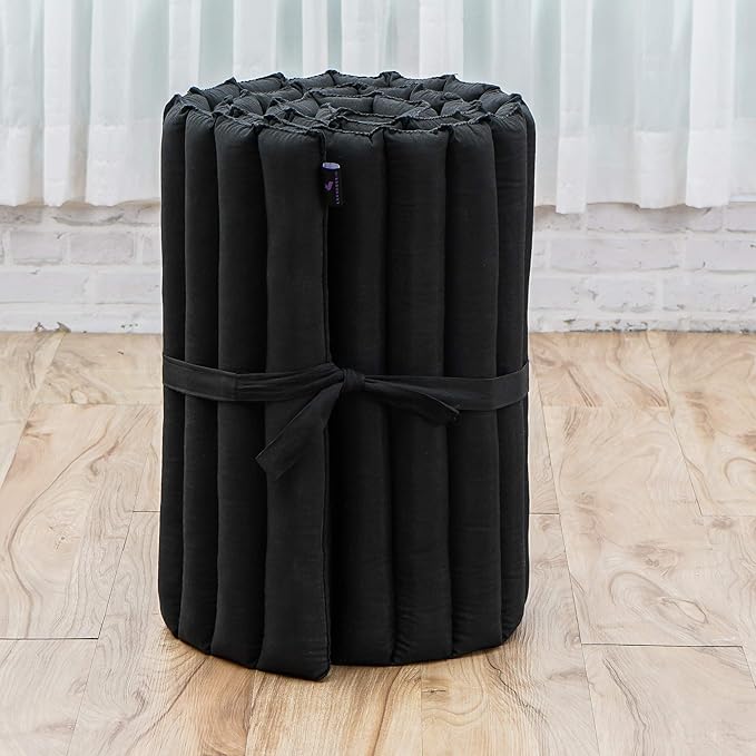 Leewadee - Foldable Floor Mattress - Japanese Roll Up Futon -Trifold Tatami Mat- Guest Floor Bed - Camping Mattress - Thai Massage Mat, Kapok Filled, 75 x 20 inches, Black