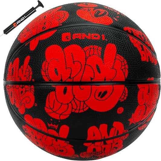AND1 Toss Up Basketball : Youth Sized Rubber Streetball for Indoor and Outdoor Use, Deep Channel Construction and Durability, Includes 10” Pump