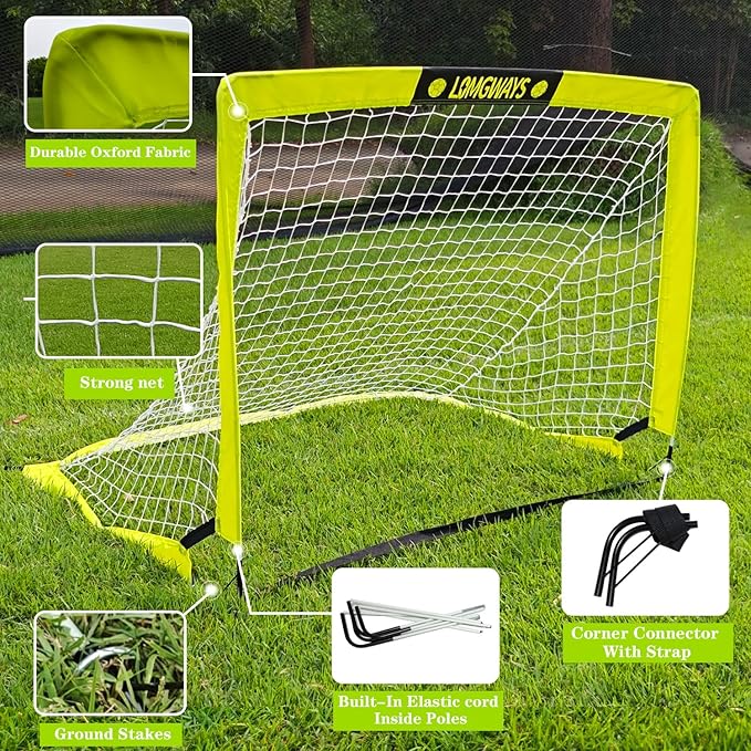 Soccer Goal – Foldable Frame Net for Kids + Youth – Indoor + Outdoor Soccer Goal with Carry Bag – Easy Setup – Multiple Sizes for Practice & Games