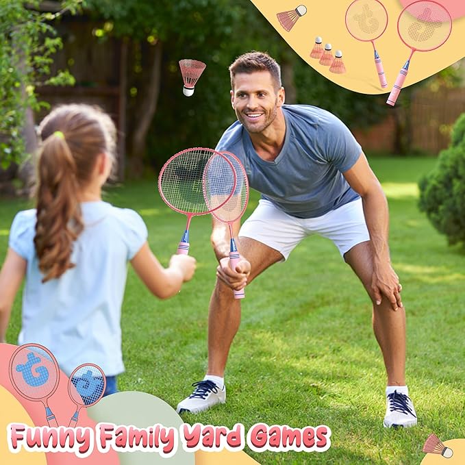 JOY SPOT! Kids Badminton Rackets Set with Soft Grip, Oversize & Lightweight Shuttlecocks Racquet with Carry Bag for Children Youth, 2 Player Sport Game for Indoor Outdoor Backyard