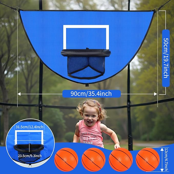 2PCS Large Trampoline Basketball Hoop Set 35.4"×19.7" with 4 Mini Balls and 1 Pump-Indoor & Outdoor Game-Easy to Install-Trampoline Accessories for Kids (Blue & Green)