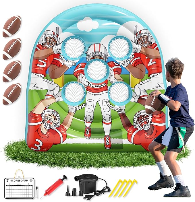 6Ft Football Target Toss Game - Inflatable Football Throwing Target Toy for Kids - Carnival Party Games