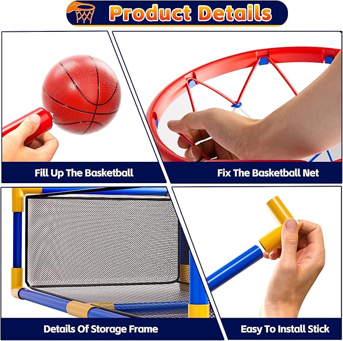 Kids Arcade Basketball Game Set with 4 Balls and Air Pump, Indoor Outdoor Basketball Hoop Sports Toy Gifts for Kids Boys Girls 3-12 Years Old, Ideal for Competition and Carnival Party Games