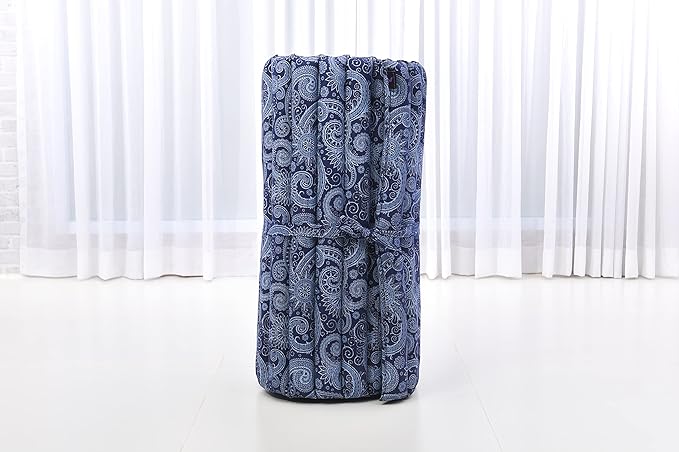 Leewadee - Foldable Floor Mattress - Japanese Roll Up Futon -Trifold Tatami Mat- Guest Floor Bed - Camping Mattress - Thai Massage Mat, Kapok Filled, 75 x 28 inches, Blue White