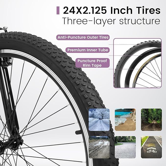 24 26 Inch Women Girls Mountain Bike, Disc/V Brakes 21 Speeds Women Bike, Sturdy Steel Frame and Suspension Fork, Stylish Adult and Teens Bicycle for Urban Trail Snow Commuter