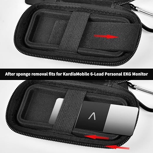 Heart Rate Monitor Case for AliveCor for KardiaMobile 6L / 6L Max 1L Personal EKG Monitor Storage Holder for Cardiac Mobile Portable Heart Rate Monitor Bag Organizer (Pill Box Included) (Full Black)