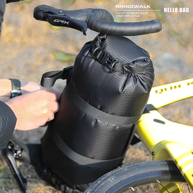 Rhinowalk Bike Handlebar Bag Waterproof Dry Bag 12L Bicycle Front Roll Bag Large Capacity Storage Bag Shoulder Bag for Bikepacking