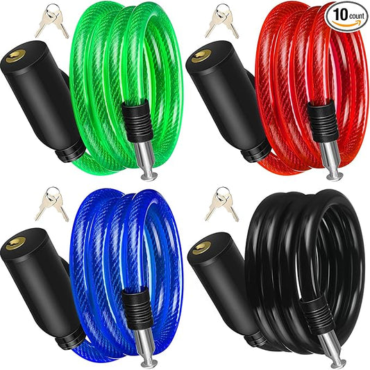 10 Pcs Anti Theft Bike Lock Secure Bike Lock Cables with Key Bicycle Chain Lock Bike Cable Lock for Protecting Your Bike Accessories, 4 Colors, 41.3 Inches Long