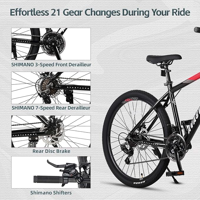 AVASTA Earth 26 27.5 inch Mountain Bike with 21-Speed,Aluminum Frame, Dual Disc Brake, Comfortable Saddle,Multiple Colors