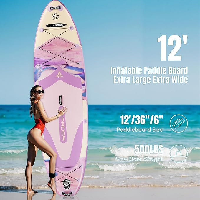 12'x36 Inflatable Paddle Board, 500lbs Extra Wide Stand Up Paddleboard for Adults with Premium SUP Accessories Kit & Backpack, Blow Up Kayak Non-Slip Stable Deck Boat for Yoga Fishing Surf