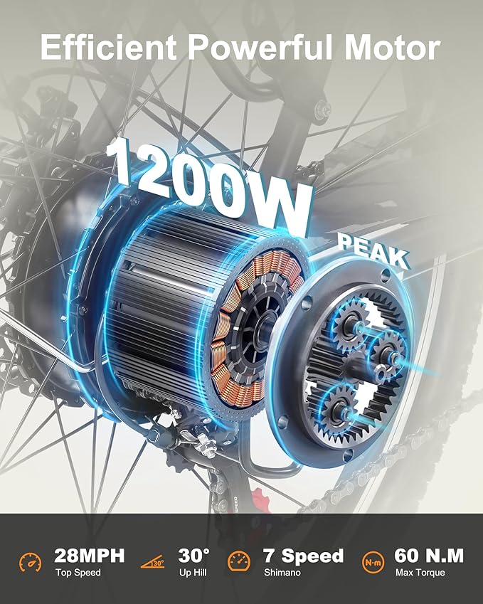 Cores Electric Bike for Adults, 26" Electric Commuter Bike with 1200W Peak Motor, 28MPH 70 Miles Max, 48V 576Wh Removable Battery, 7-Speed City Cruiser Mountain E Bike for Commuting