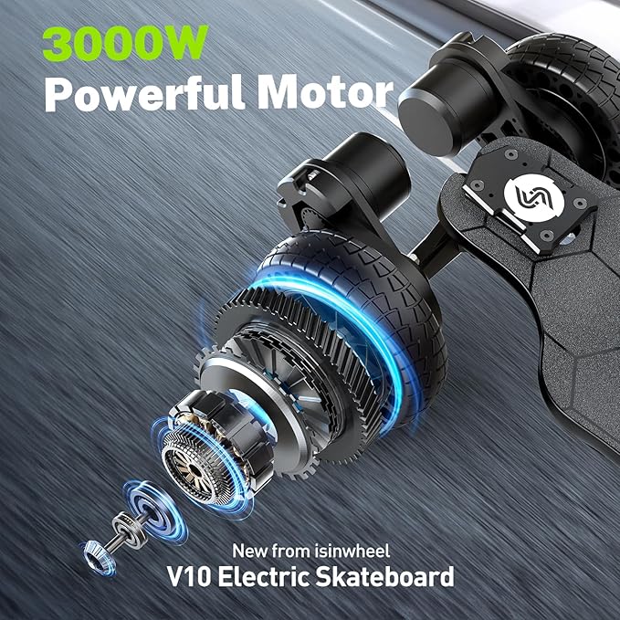 isinwheel V4/V6/V6pro/V8/V10 Electric Skateboard with Remote, 250W/450W/500W/1200W/3000W Brushless Motor, 9Mph/12Mph/30 Mph /32Mph Top Speed, Electric Longboard for Adults &Teens