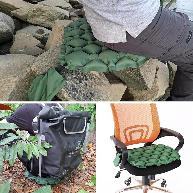 TRIWONDER Ultralight Inflatable Seat Cushion Seat Pad, Easy to Inflate & Deflate Compact Air Pad with Storage Bag for Camping Hiking Fishing Office Airplane Stadium Car (Grey)