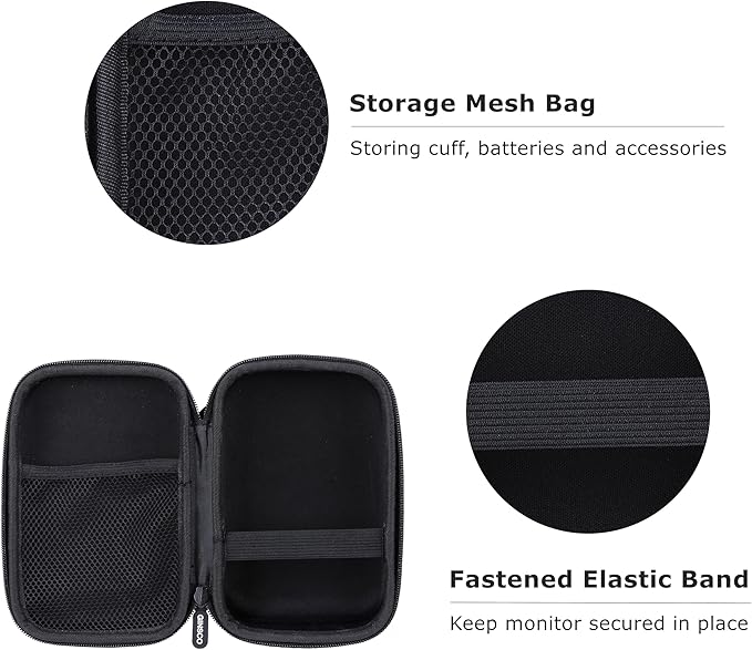 Ginsco Compact Hard Shell Case for Blood Pressure Monitor, Compatible with Omron Bronze/iHealth/Oklar, Portable Carrying Travel Case with Handle, Mesh Pocket for Cuff/Batteries/Charger (Gray, M)